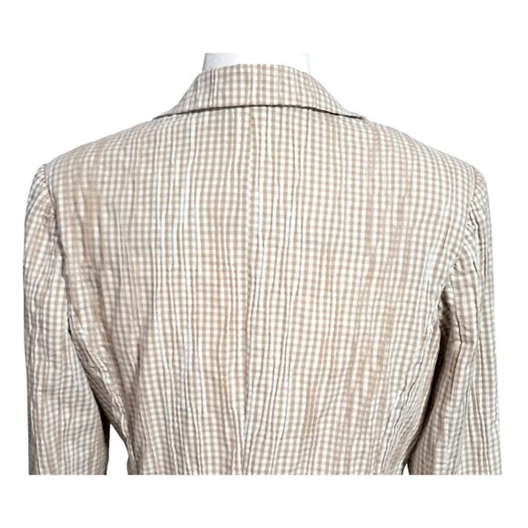 CAbi Blazer Jacket Womens SIze M Tan White Plaid Seersucker - Picture 6 of 13